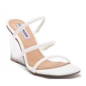 Steve Madden Lunette Strappy Lucite Clear Wedge Heel Sandals White Size 7.5